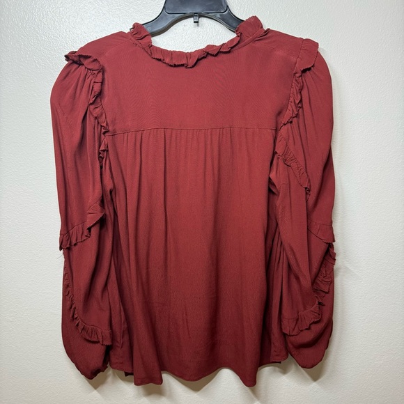 OLIVACEOUS Long Sleeve Ruffled Bohemian V-Neck Front Tie Blouse Women’s Small - Picture 4 of 5